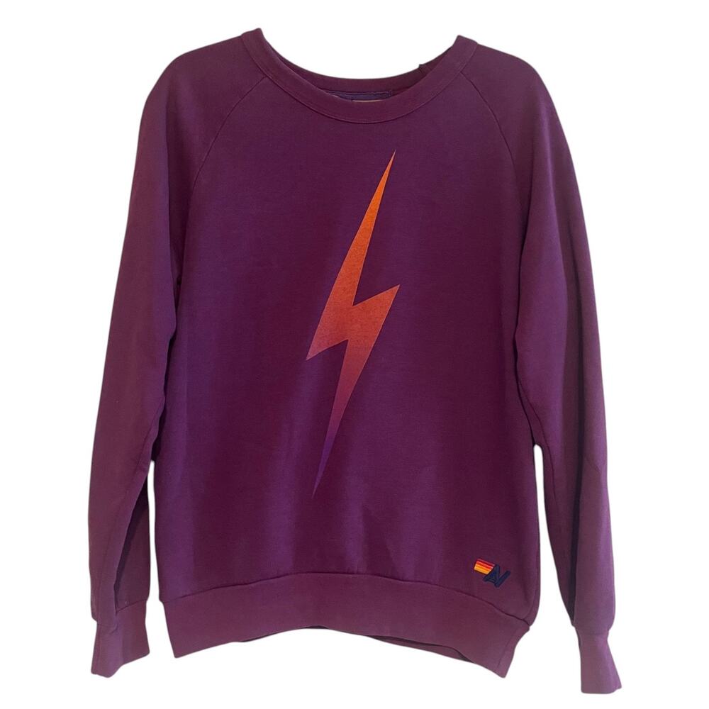 Aviator Nation Sweatshirt Unisex Lightning Bolt Fade Fleece Crewneck Purple Sz S - Picture 2 of 12